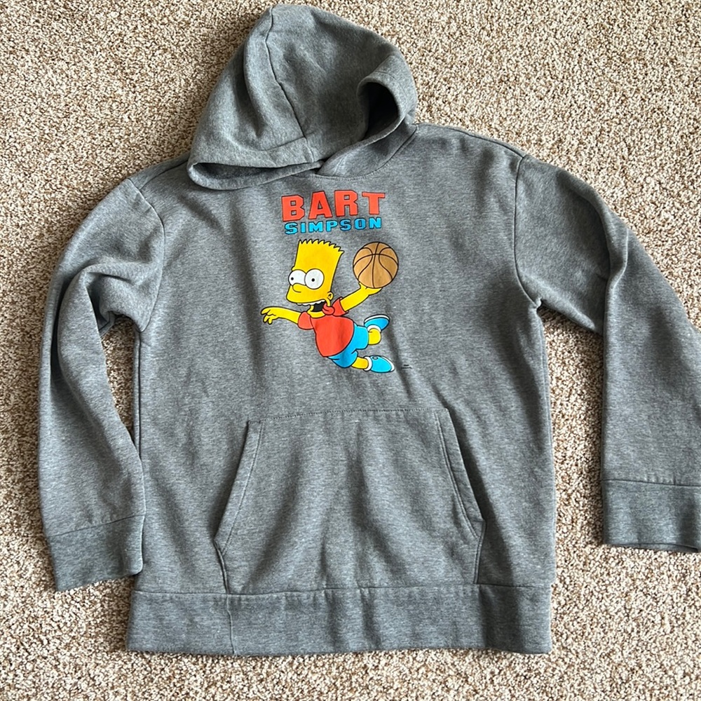Old Navy kids hoodie sweater The Simpsons Bart gray Heather  sweatshirt 14-16 XL